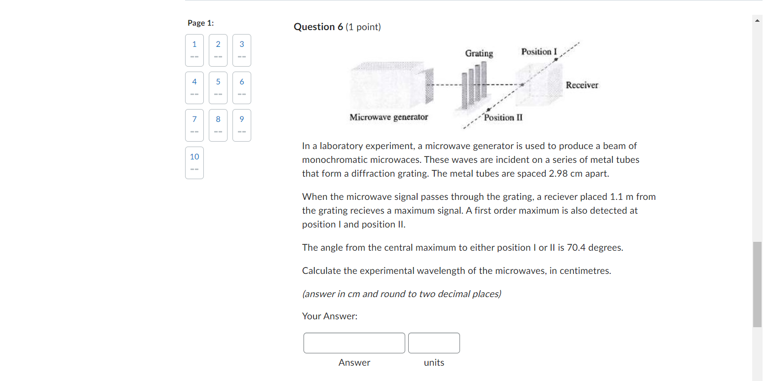 Page 1: Question 6 (1 point) 1 2 3 Grating Position I