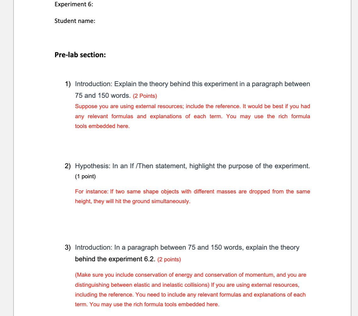 Experiment 6: Student name: Pre-lab section: 1) Introduction: Explain the theory behind