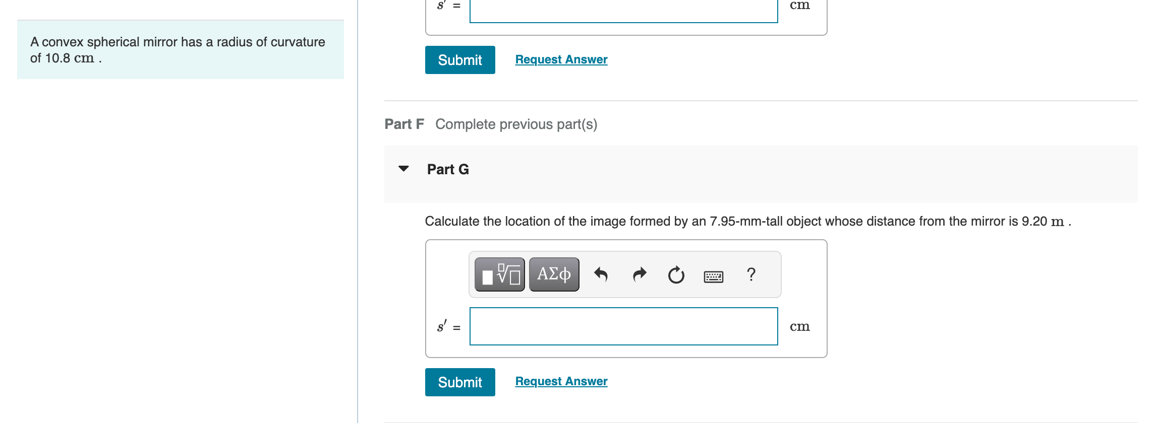 s' = Submit Previous Answers Request Answer ? Incorrect; Try Again; 5
