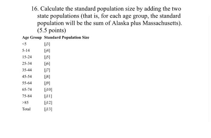 16. Calculate the standard population size by adding the two state populations