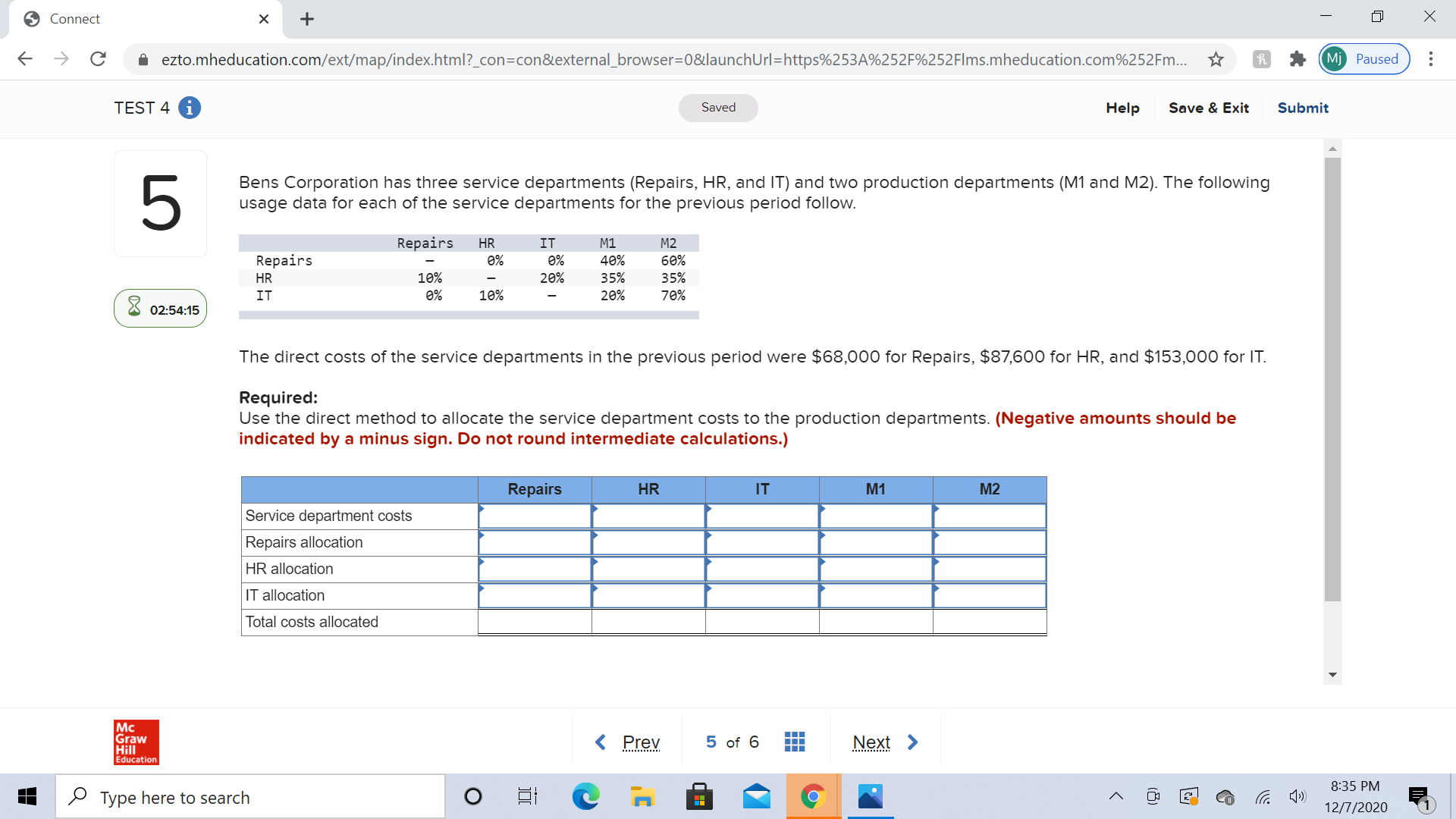 3 Connect C Mj Paused Help Save & Exit Submit ezto.mheducation.com/ext/map/index.html?_con=con&external_browser=0&launchUrl=https%253A%252F%252Flms.mheducation.com%252Fm... TEST