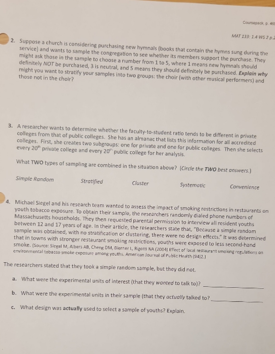 Coursepack, p. 461 MAT 133: 1.4 WS 2 p.2 2. Suppose a