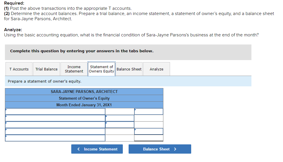Analyze > Critical Thinking Problem 3.2 (Algo) Sole Proprietorship LO 3-1, 3-2,