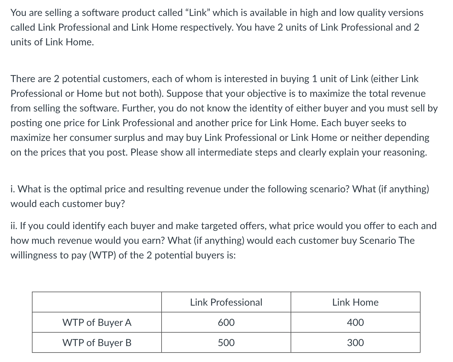 You are selling a software product called Link which is available in