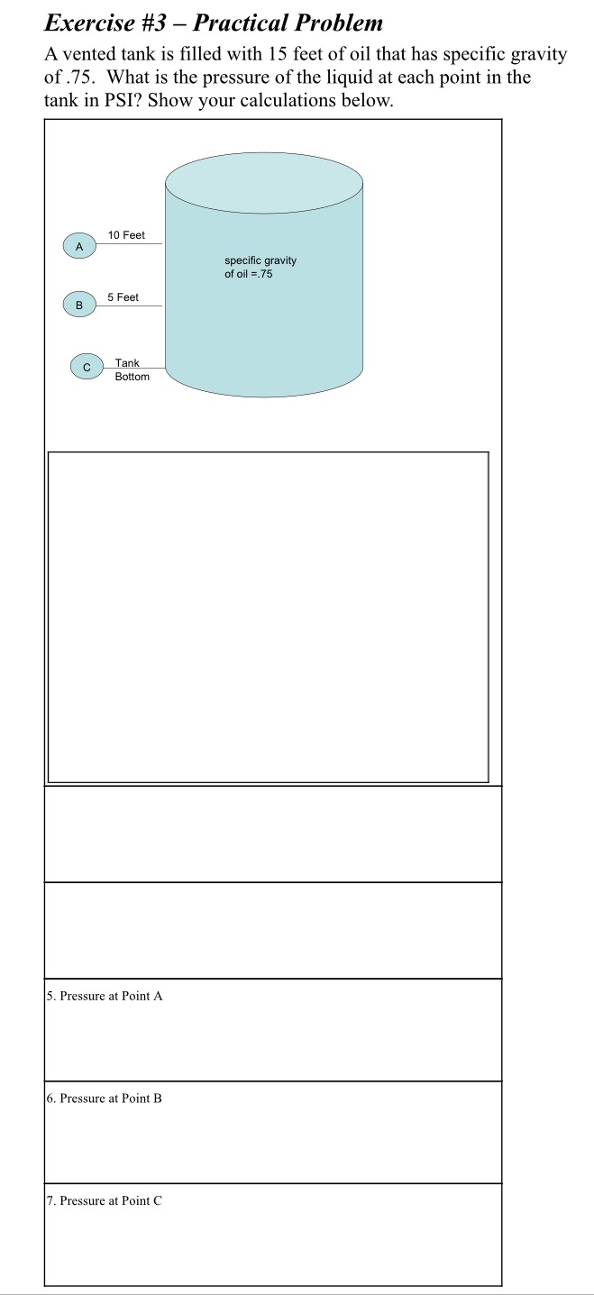 Exercise #3- Practical Problem A vented tank is filled with 15 feet