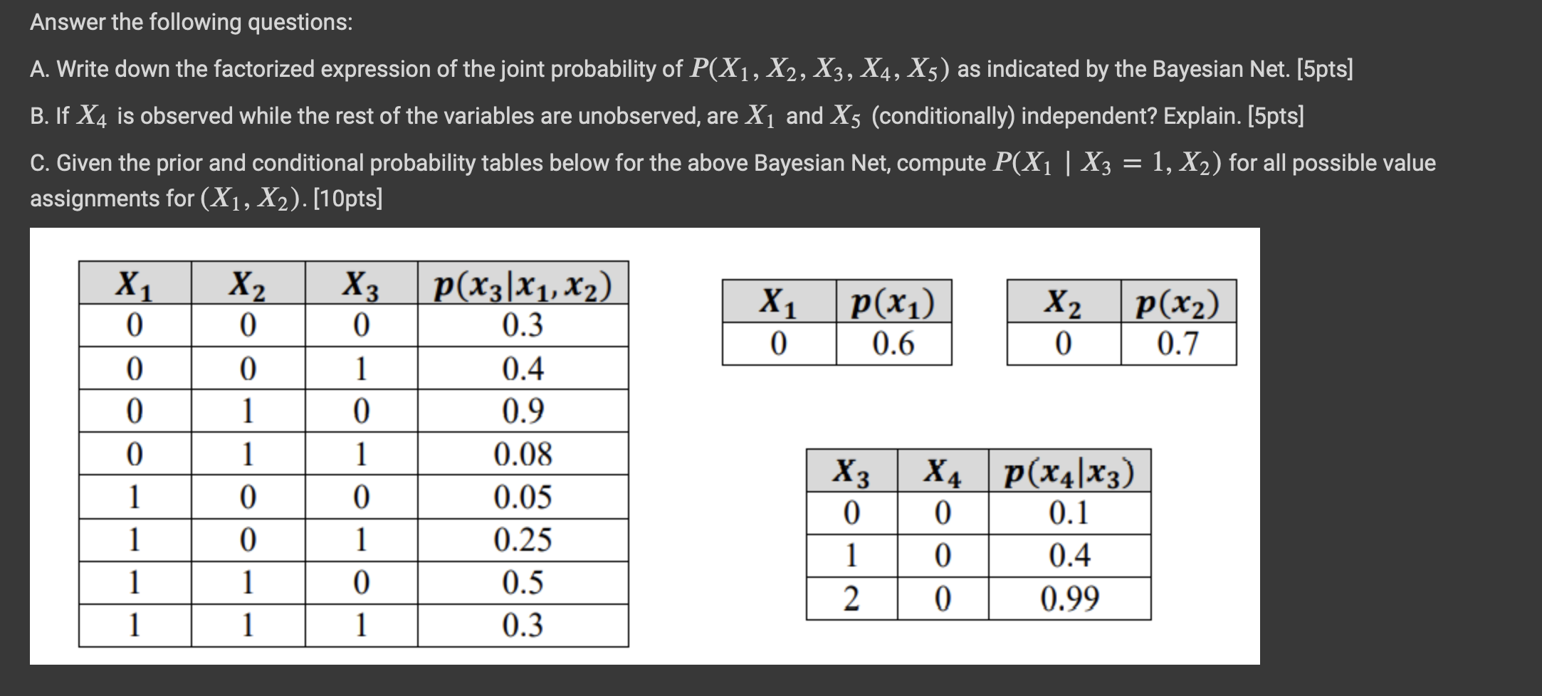 5 random variables X1, X2, X3, X4 and X5 where X1, X2,