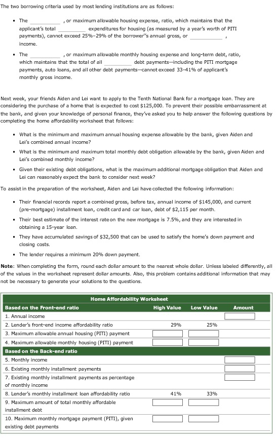 homeowner! After a conversation with your banker, you've agreed to a 20%