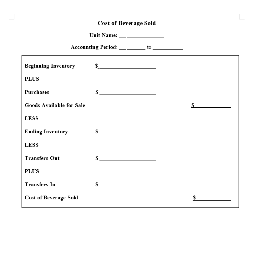 and cost of food sold by category. This assignment must be completed