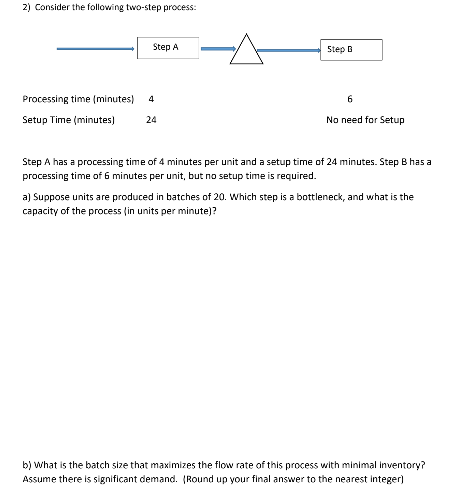 2) Consider the following two-step process: Processing time (minutes) 4 Setup Time