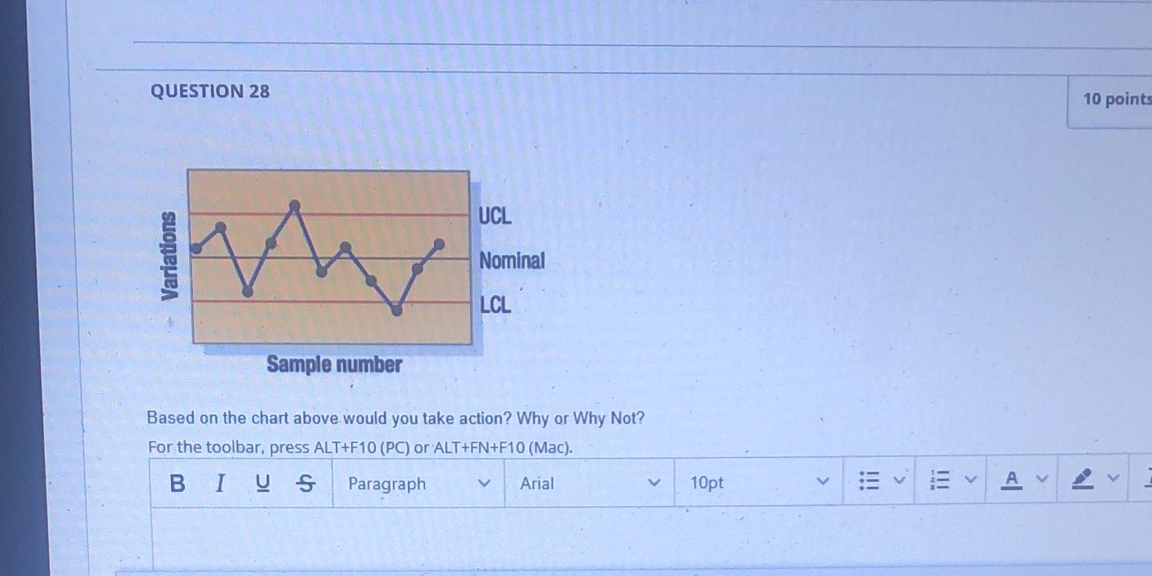 QUESTION 28 Variations M Sample number UCL Nominal LCL Based on the