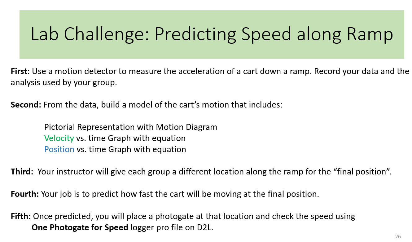 Lab Challenge: Predicting Speed along Ramp First: Use a motion detector to