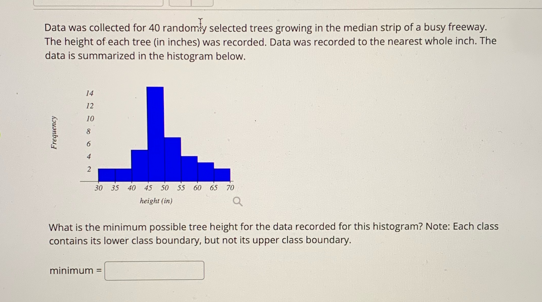 Data was collected for 40 randomly selected trees growing in the median
