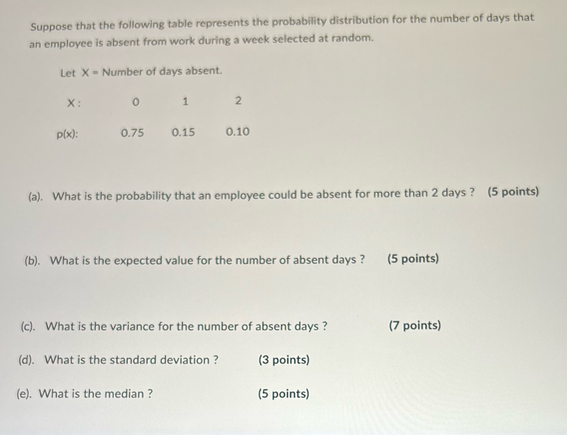 Suppose that the following table represents the probability distribution for the number