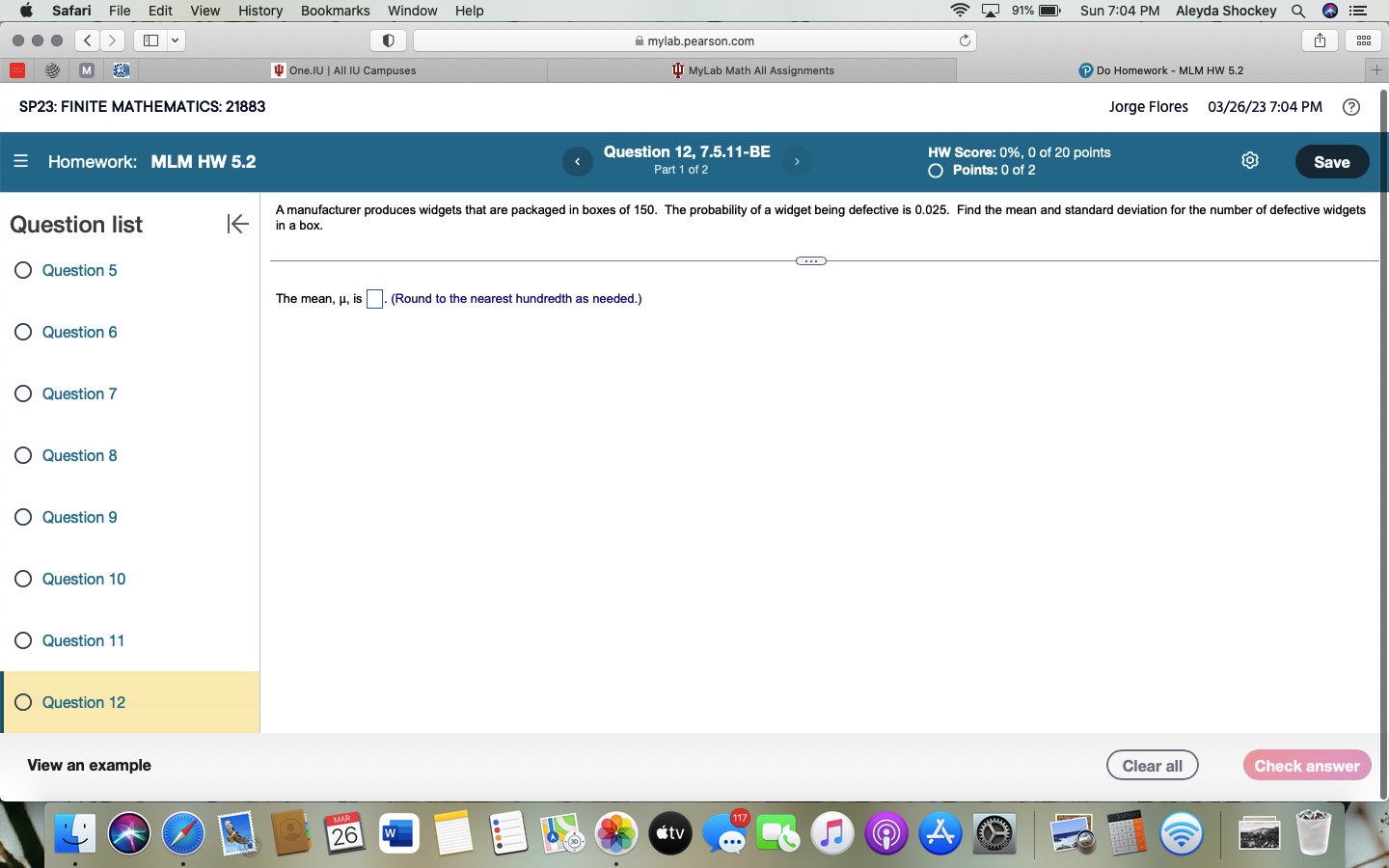 Safari File Edit View History Bookmarks Window Help < > One.IU |