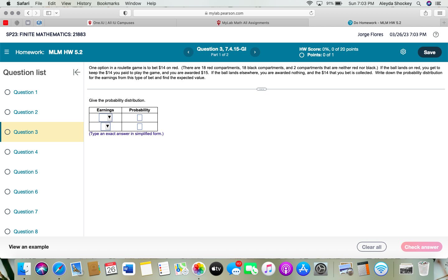 All IU Campuses SP23: FINITE MATHEMATICS: 21883 = Homework: MLM HW 5.2