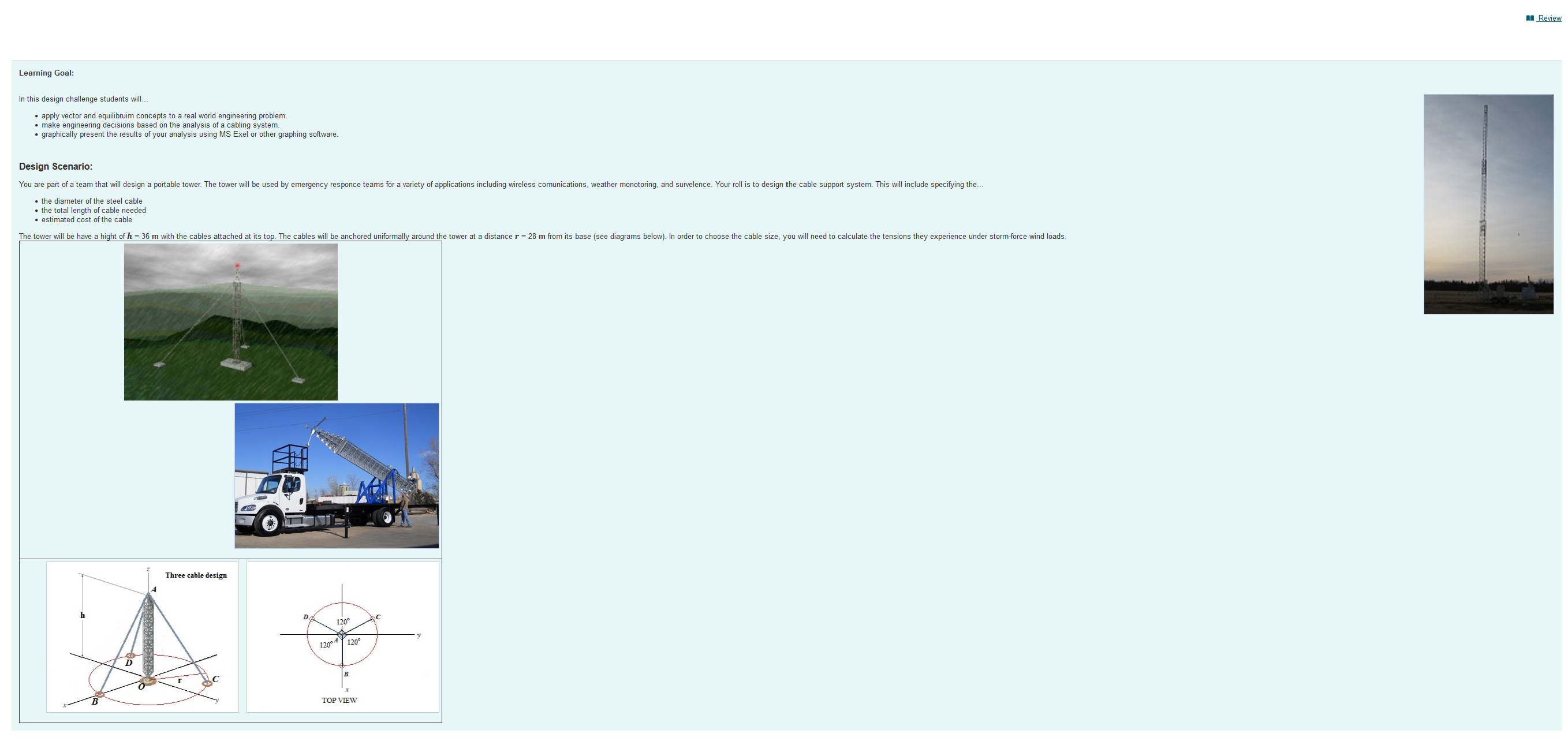 step is to consider the forces acting on the tower. The following