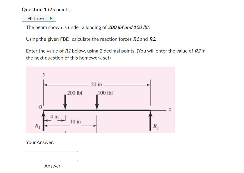 Question 1 (25 points) Listen The beam shown is under 2 loading