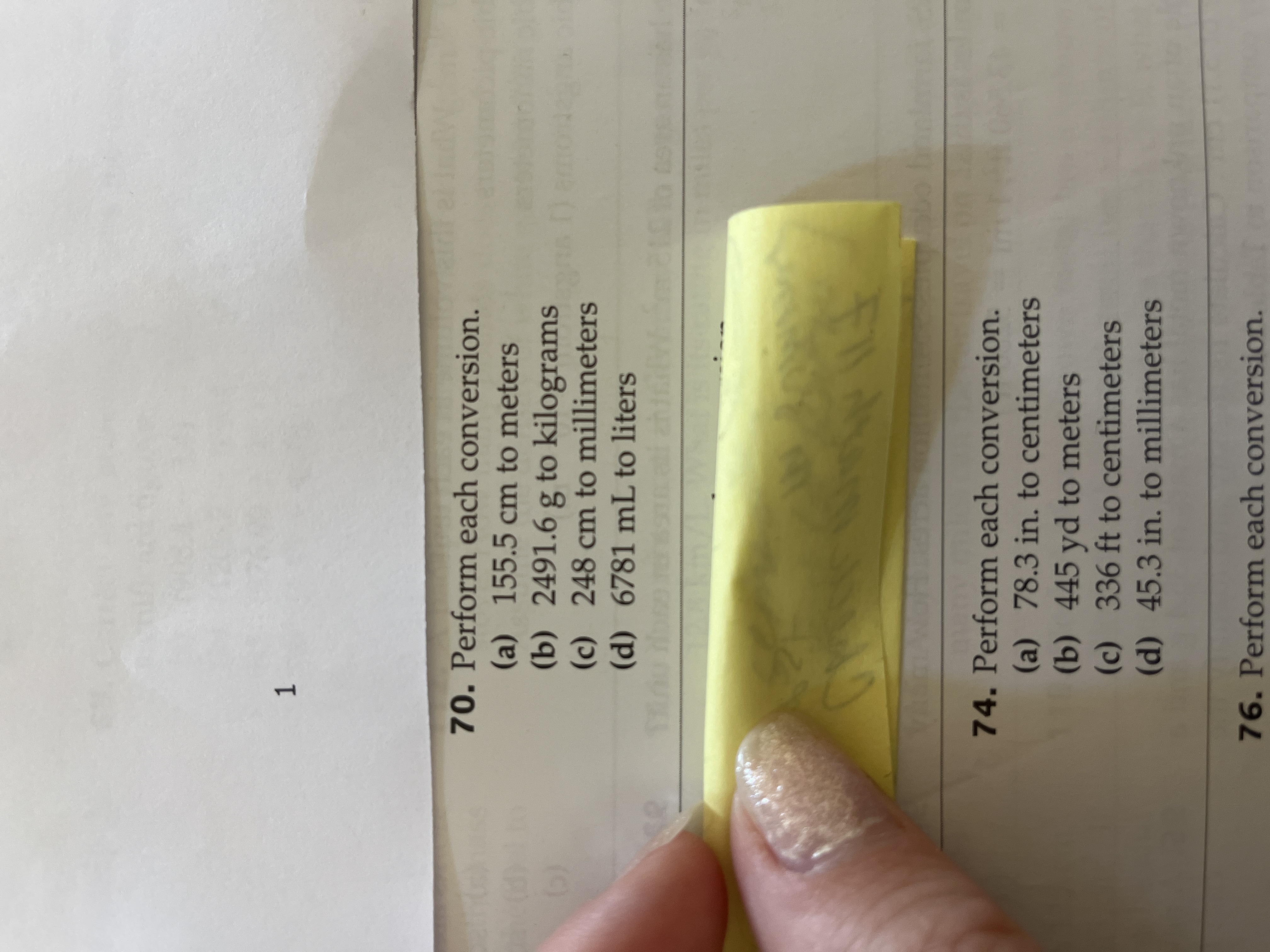 1 6) 70. Perform each conversion. (a) 155.5 cm to meters (b)