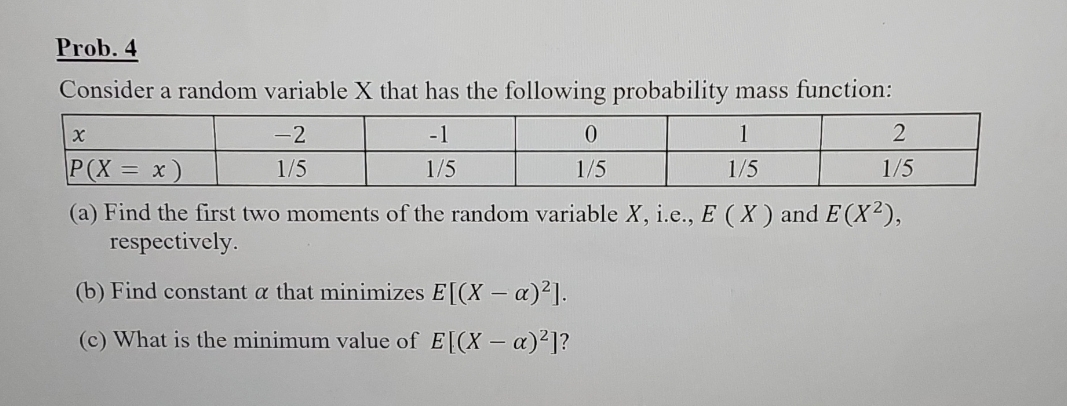 Prob. 4 Consider a random variable X that has the following probability