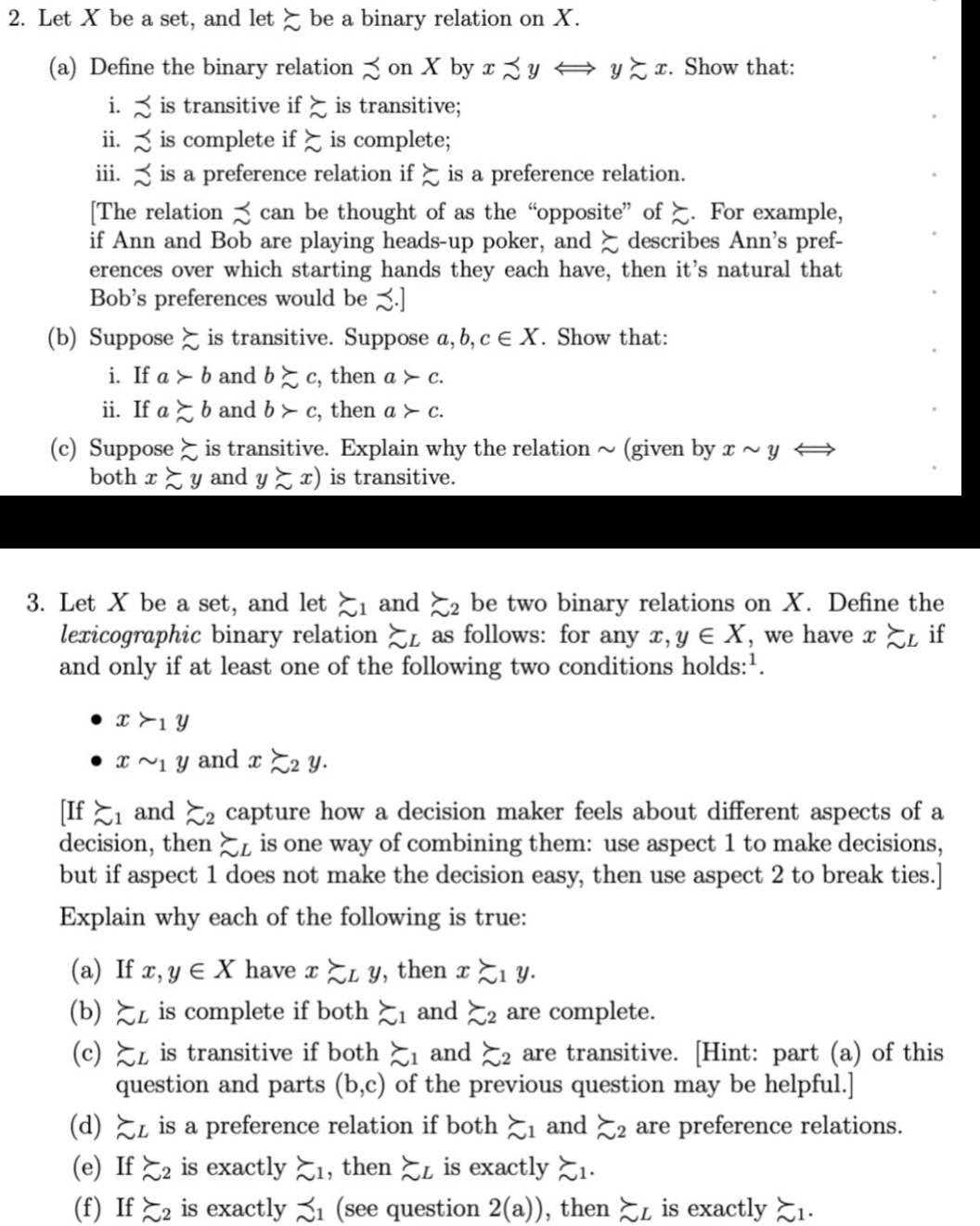 2. Let X be a set, and let be a binary relation