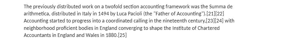 The previously distributed work on a twofold section accounting framework was the