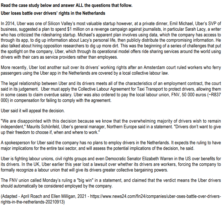 Read the case study below and answer ALL the questions that follow.