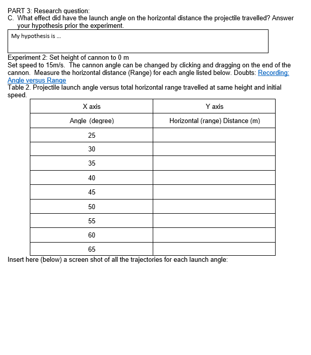 PART 3: Research question: C. What effect did have the launch angle