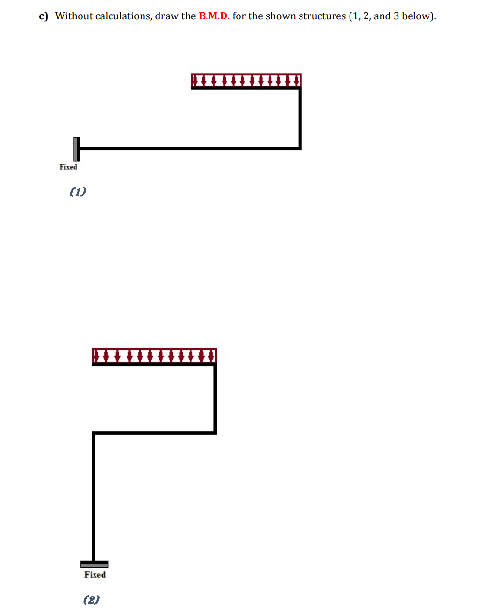 and the diagrams of the deformed shapes for the shown structures. b)
