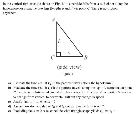In the vertical right triangle shown in Fig. 3.14, a particle falls