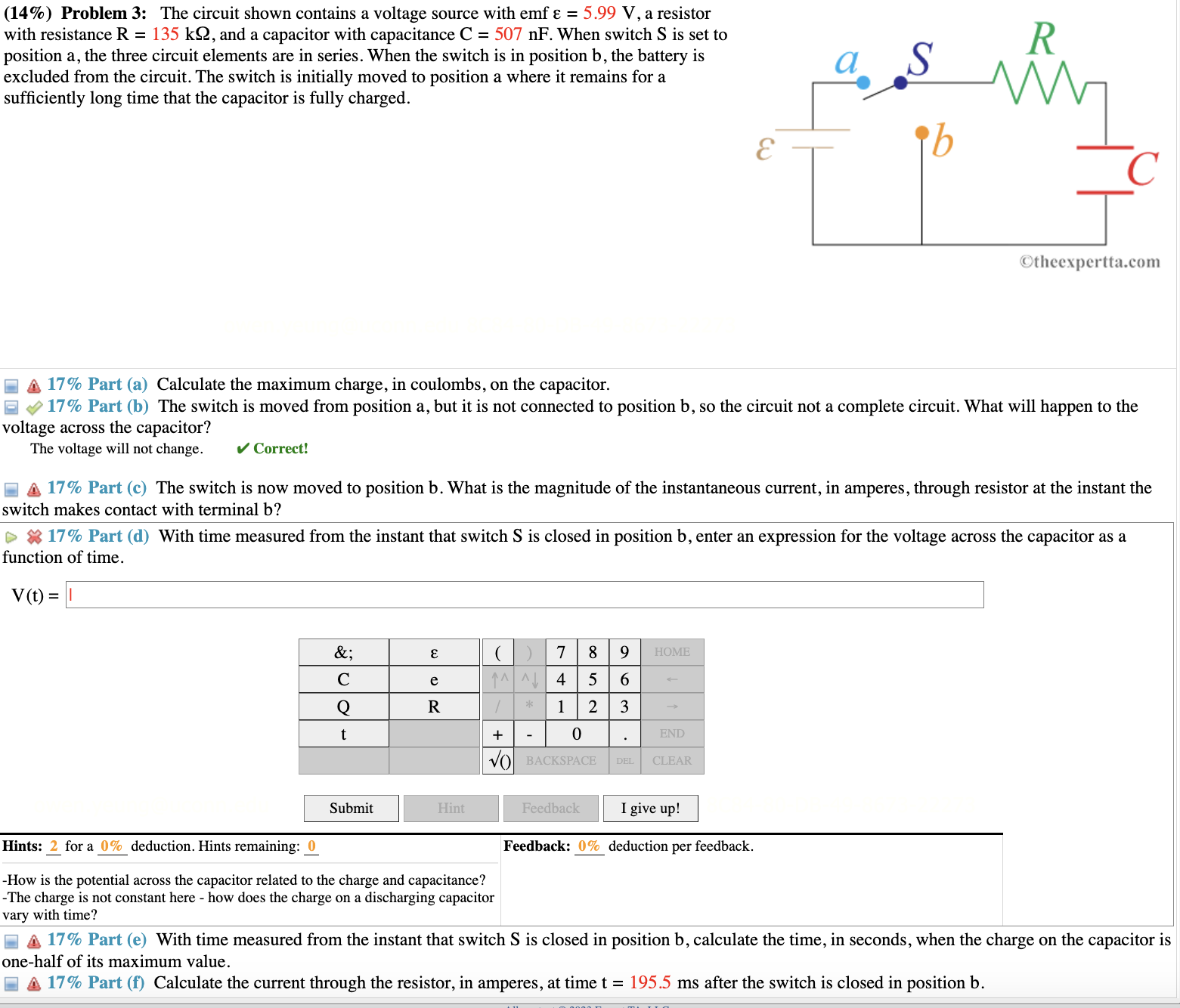 (14%) Problem 3: The circuit shown contains a voltage source with emf