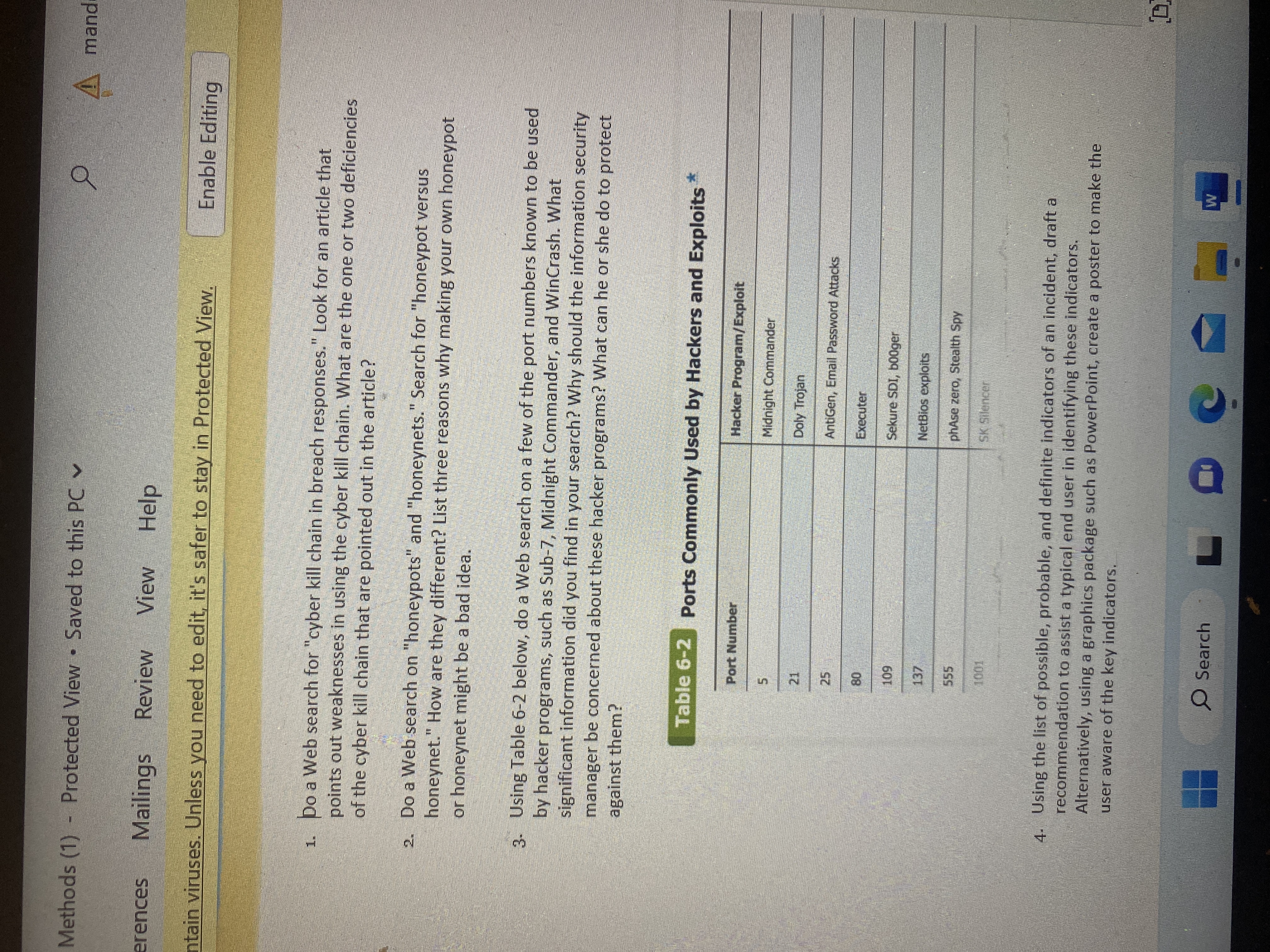 Methods (1) - Protected View Saved to this PC erences Mailings Review