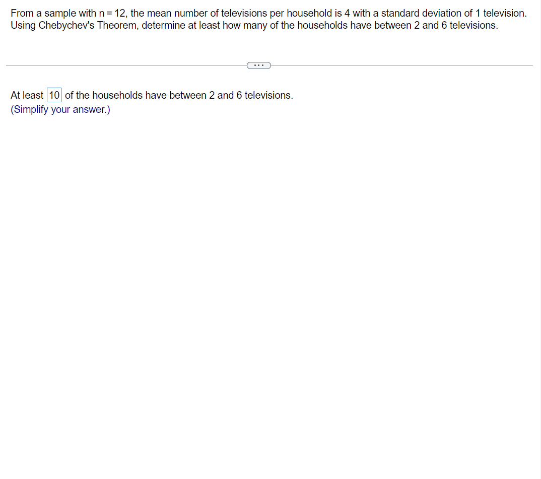 From a sample with n = 12, the mean number of televisions