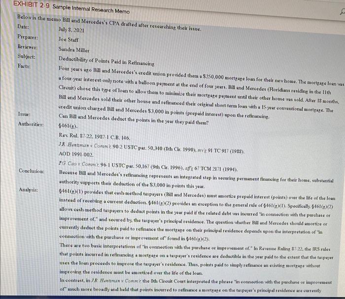 EXHIBIT 2-9 Sample Internal Research Memo Below is the memo Bill and