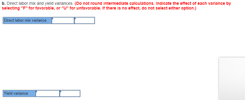 materials data for its product: Standard costs for one unit of output