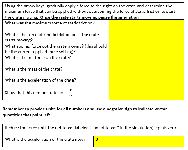Using the arrow keys, gradually apply a force to the right on