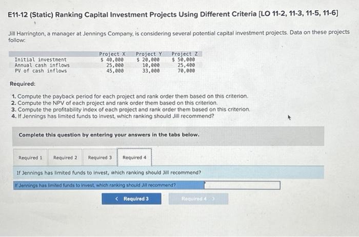 Initial investment Annual cash inflows Project X Project Y $ 20,000 10,000
