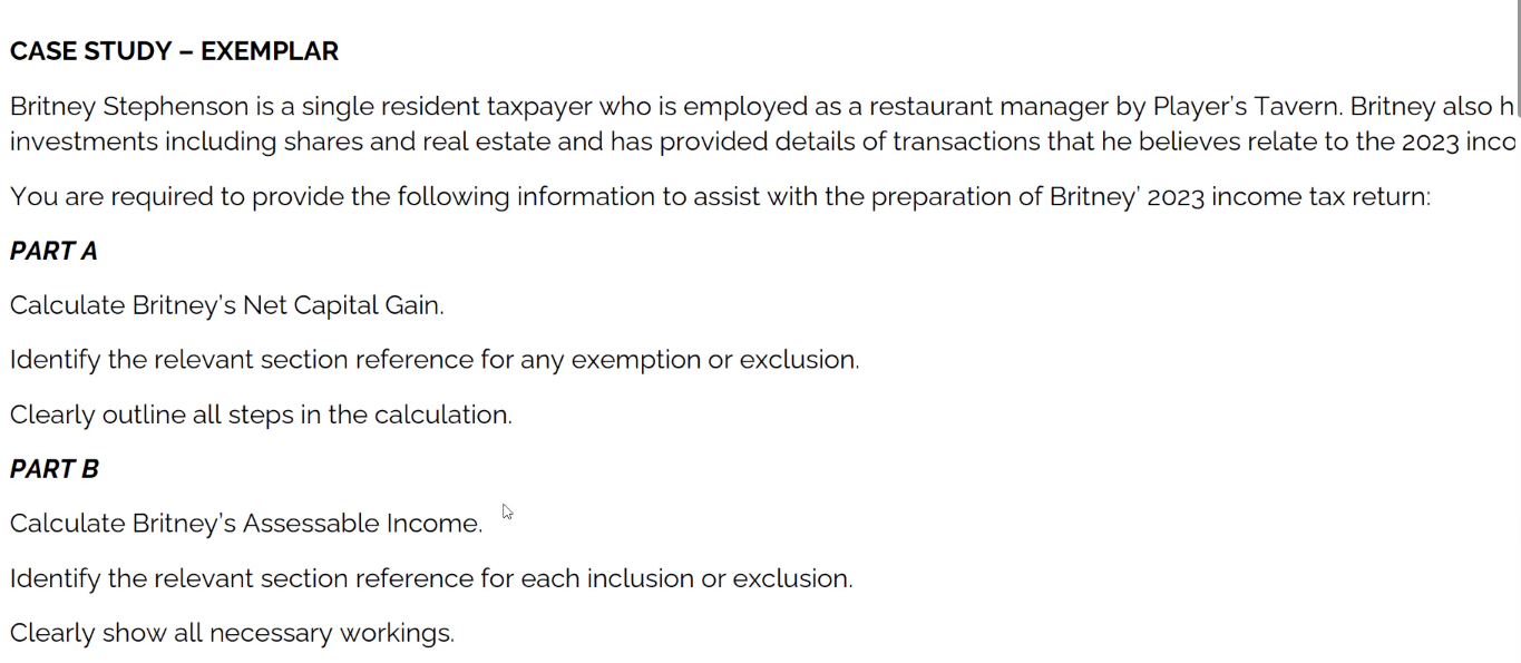 CASE STUDY - EXEMPLAR Britney Stephenson is a single resident taxpayer who