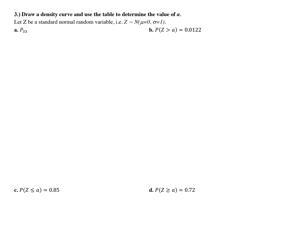 standard normal random variable, i.e. Z ~ N(=0, =1). a. P(Z >