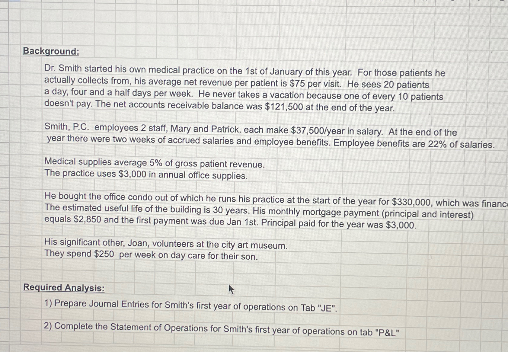 Background: Dr. Smith started his own medical practice on the 1st of