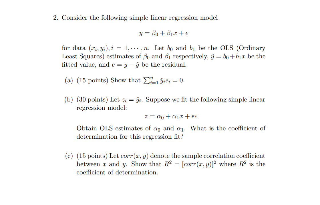 2. Consider the following simple linear regression model y = Bo +