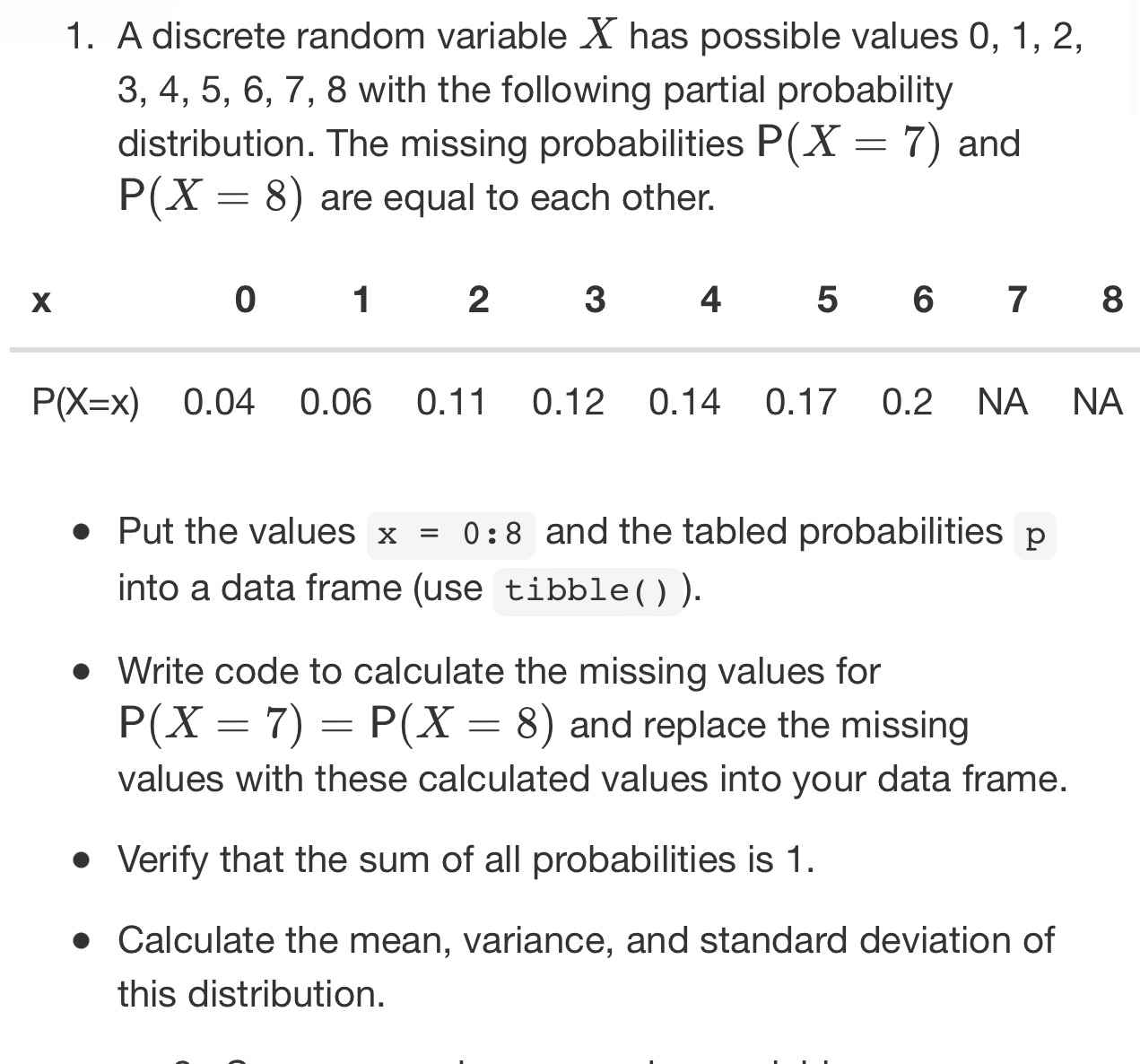1. A discrete random variable X has possible values 0, 1, 2,