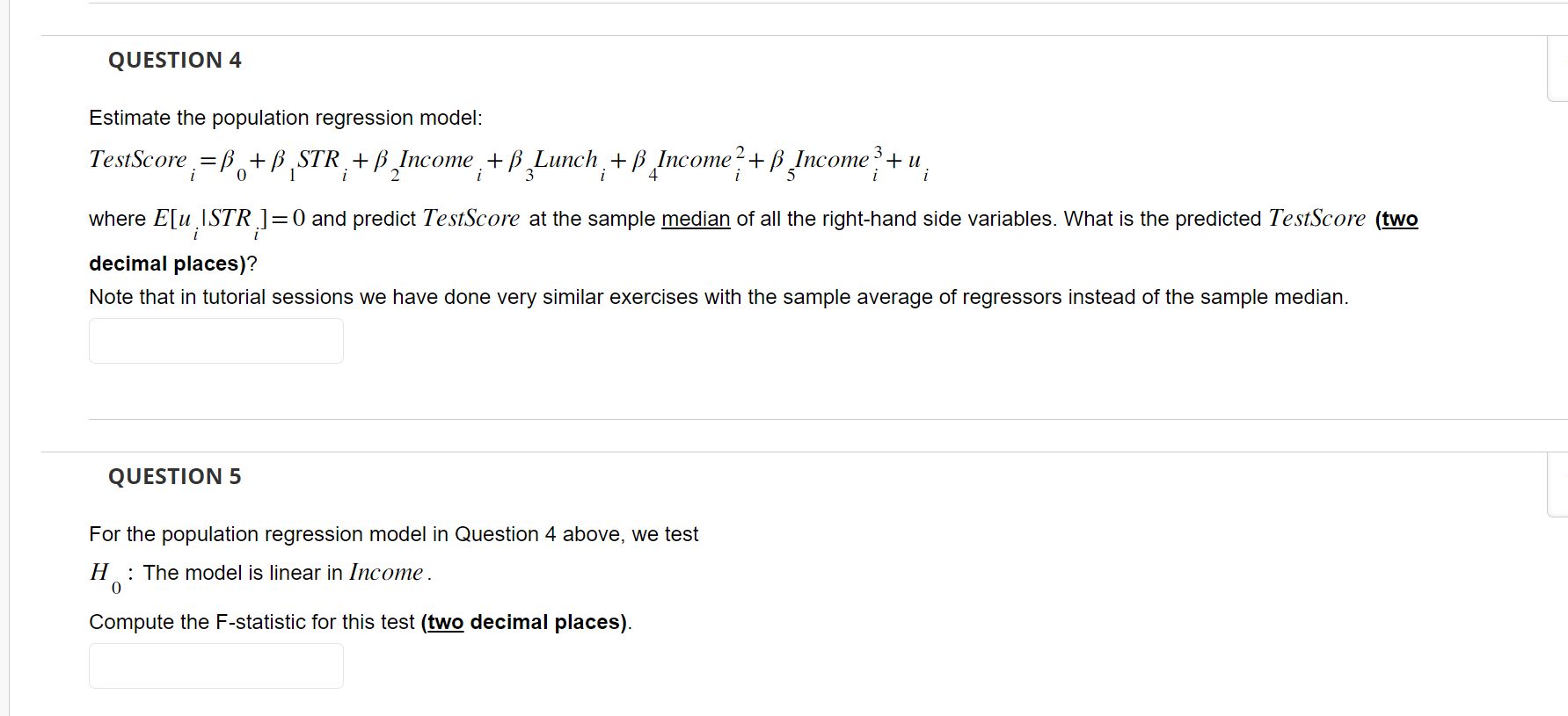+Lunch+ u 2 i 3 i i where E[u |STR]=0. Here, Income