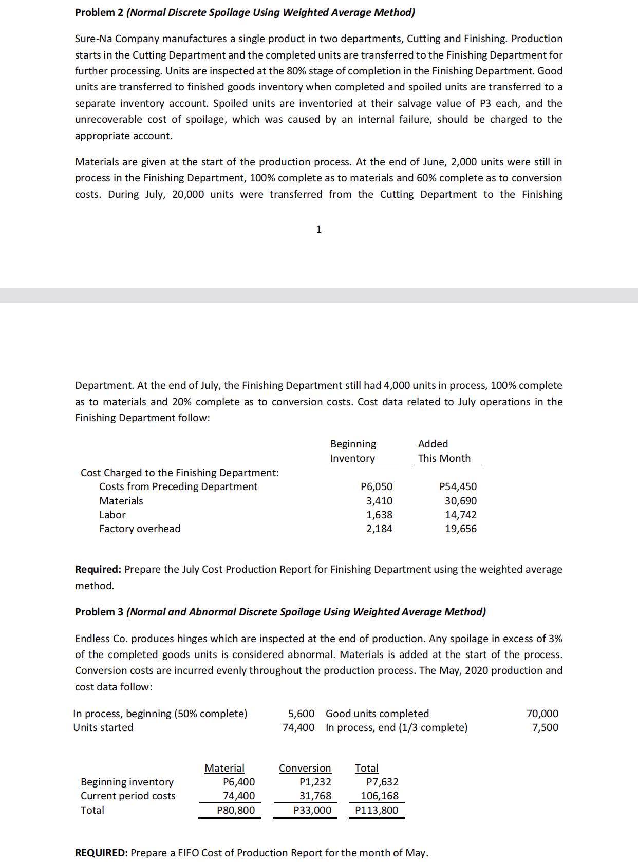 Problem 2 (Normal Discrete Spoilage Using Weighted Average Method) Sure-Na Company manufactures