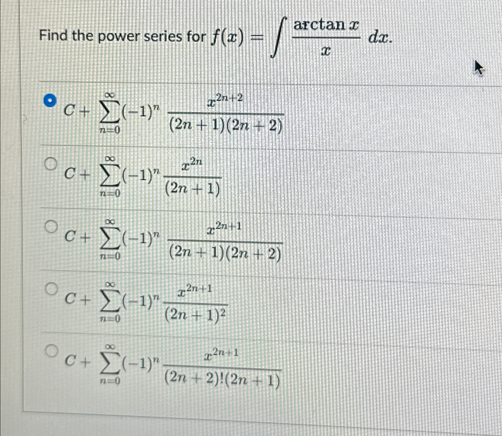 Find the power series for f(x) = / 2n+2 (1) CH 77