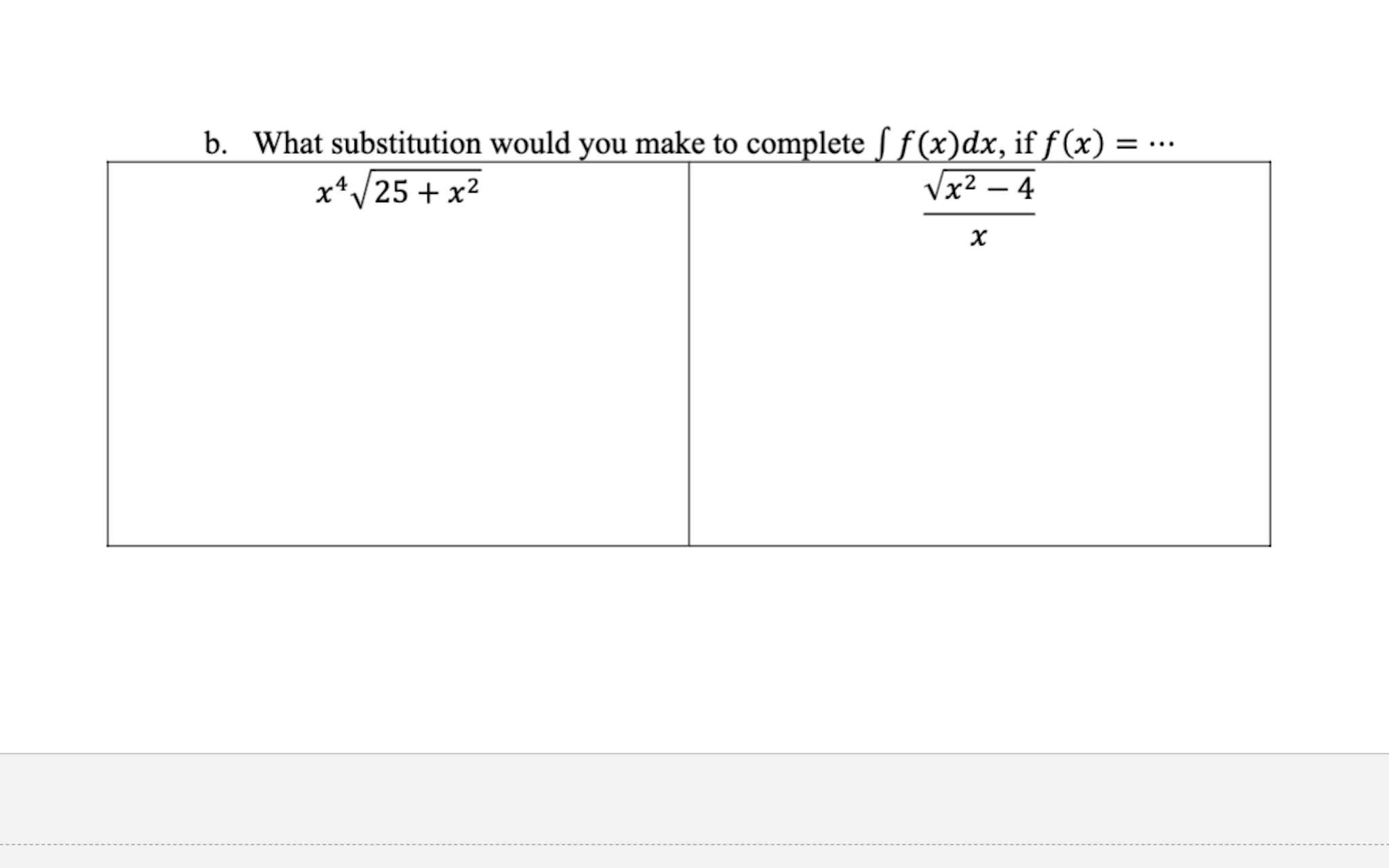 a constant. b. What substitution would you make to complete f(x)dx, if