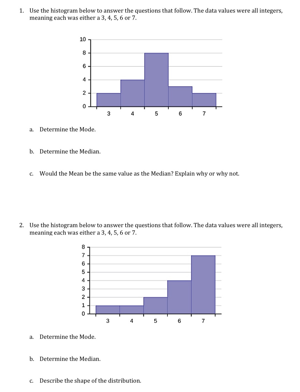1. Use the histogram below to answer the questions that follow. The