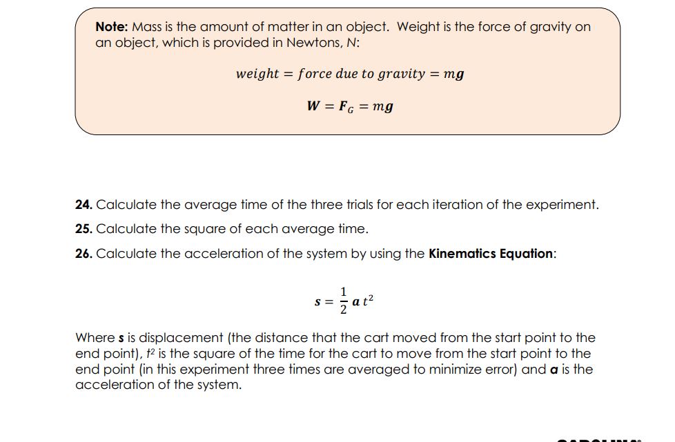 system Slope of the Line (kg) Acceleration (m) = 2d/t2 Insert your