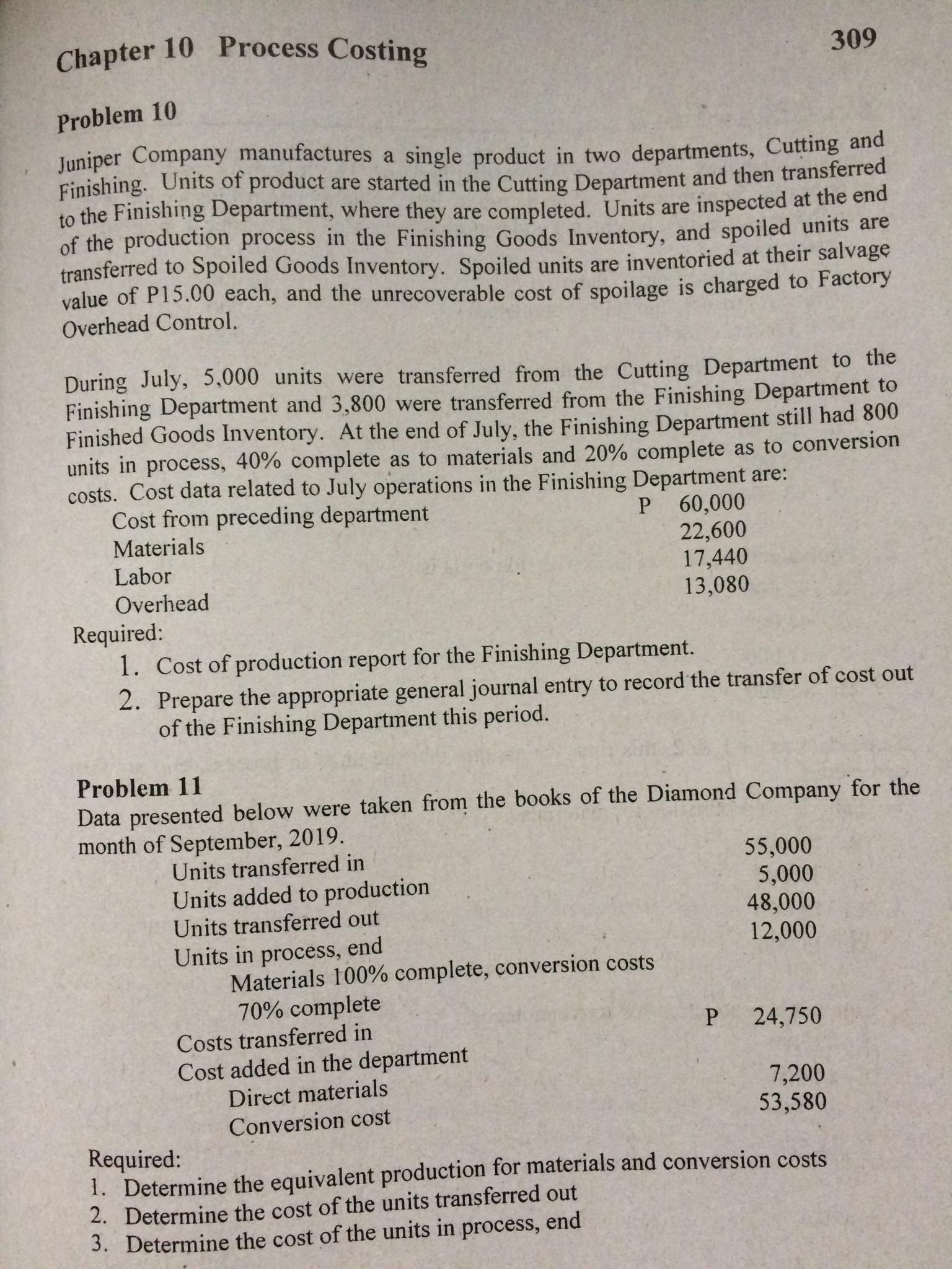 Chapter 10 Process Costing Problem 10 309 Juniper Company manufactures a single