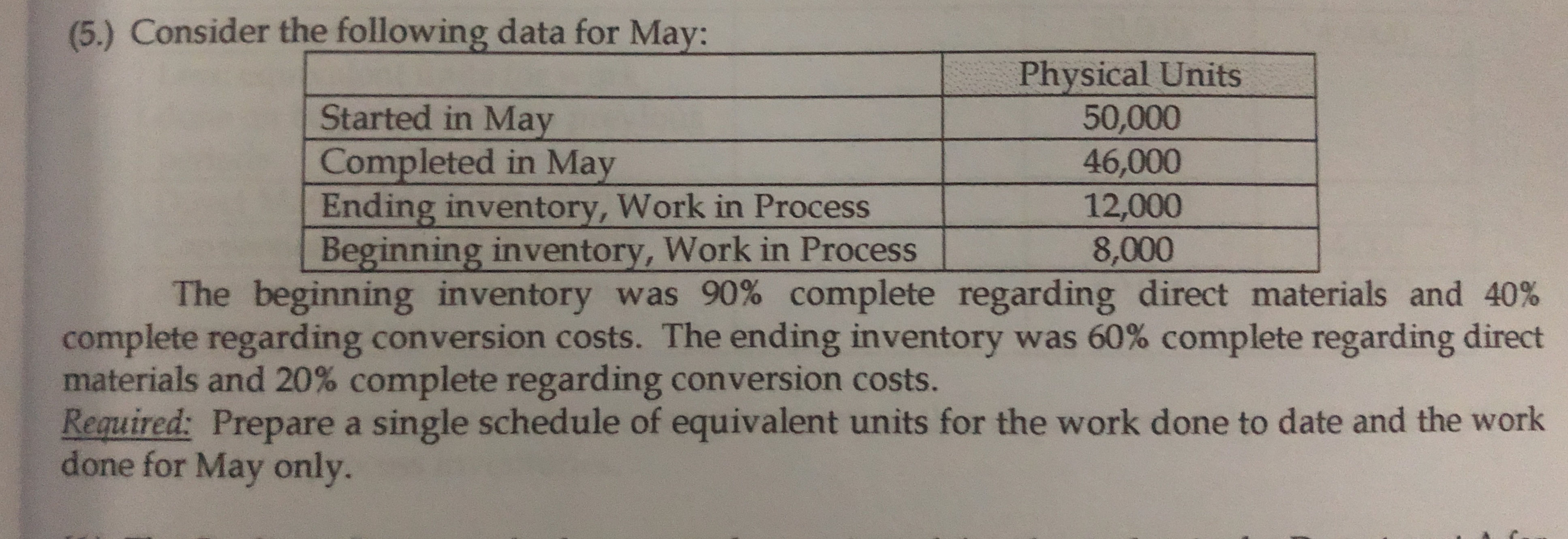 (5.) Consider the following data for May: Started in May Completed in