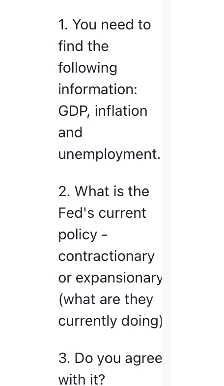 Fed's actions by answering the questions below. You may present this critique